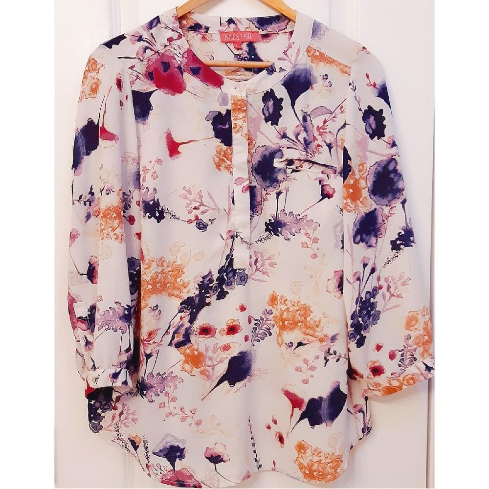 Rose & Thyme - Floral Watercolor Print Blouse